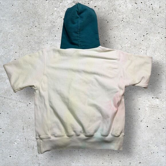 Champion Reverse Weave Hoodie Tie-Dye Upcycled Pastel Pullover Teal Hood Size L - Picture 2 of 16